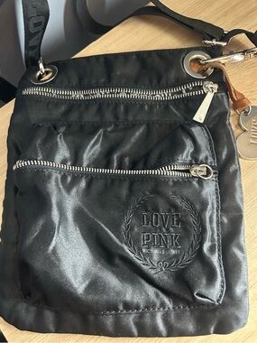 Victoria's Secret LOVE PINK Black Nylon Crossbody Bag